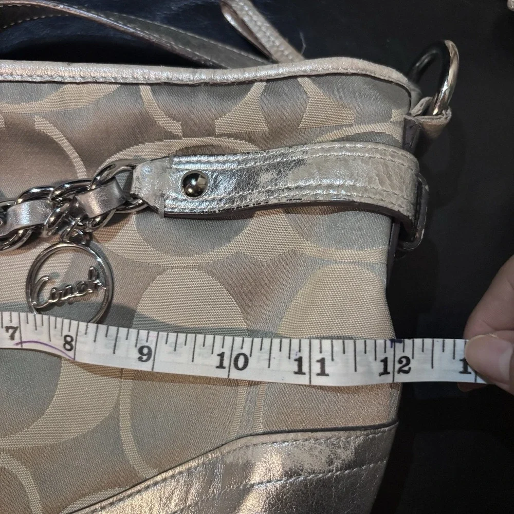 vtg COACH Metallic Silver Signature Hobo Bag Chain Charm Purse Y2K